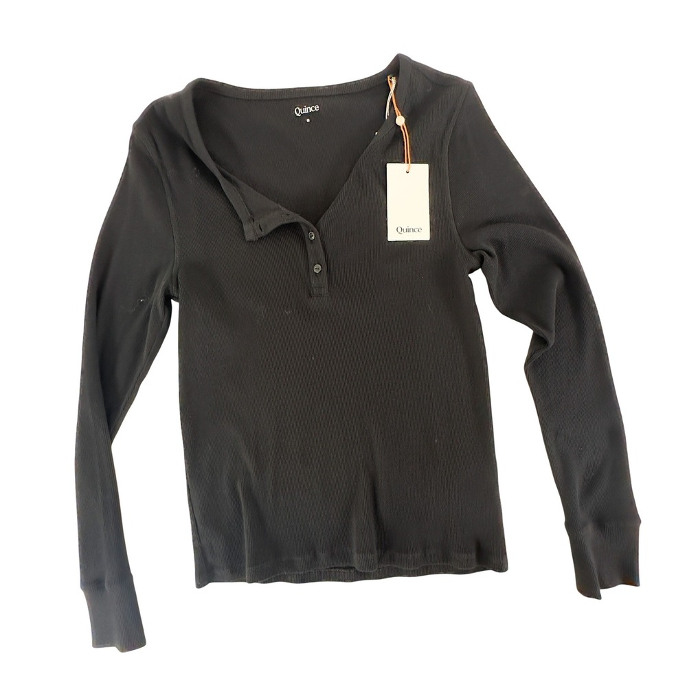 Quince Henley Top Black Organic Cotton M